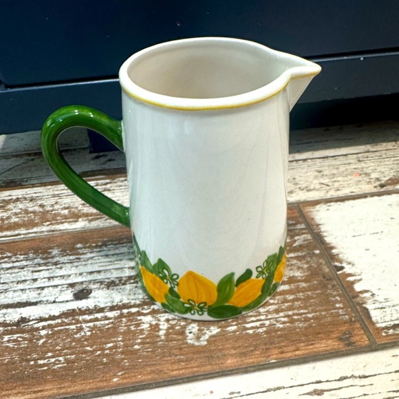 Floral Ceramic Pitcher with Green Handle - Picture 1 of 10